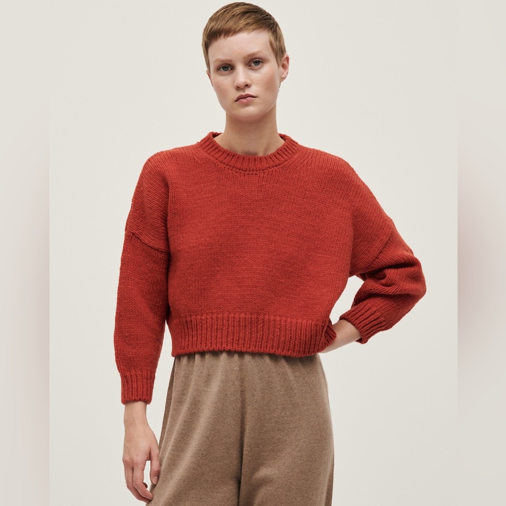 Babaa Deep Orange Rust Arce Wool Knit No61 Crop Sweater One Size